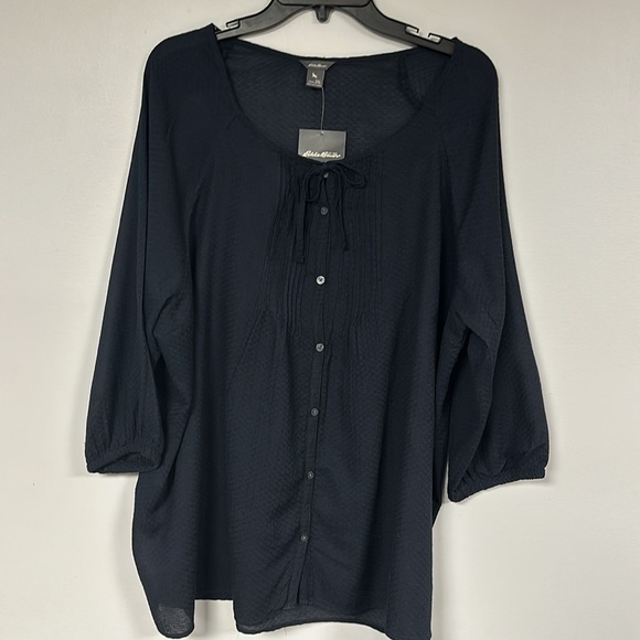 NWT Eddie Bauer Women’s Dark Navy Blue Button Down Cotton Blouse Size 2XL NWT - Picture 1 of 10